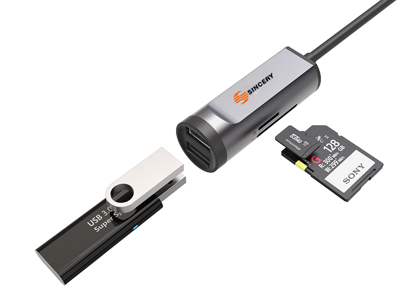 Type C To SD/Micro SD Card 2 USBA3.0 Ports 5Gbps Usb C Hub Cardreader Otg
